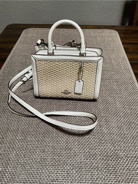 Coach Micro Zoe Woven Straw Satchel Crossbody - Natural/White - EUC